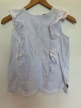 CREAMIE sz 12 Girls' Light Blue Stripe Ruffle Tank Top